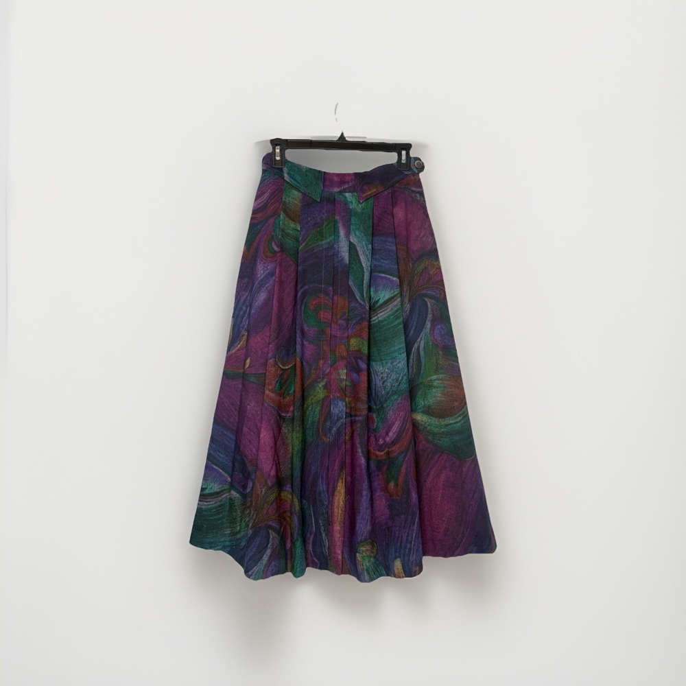 Geiger Austria Size 38 100% Pure New Wool Pleated Moody Midi Skirt